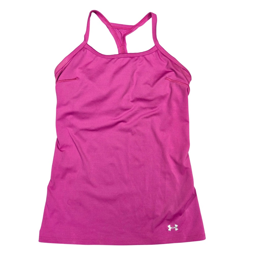 Under Armour HeatGear Pink Racerback Tank Top Built-in Bra Womens Small SM